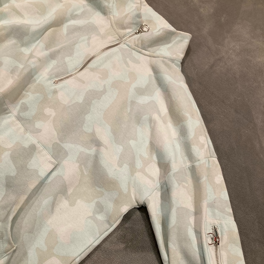 blue camo zip up crew neck